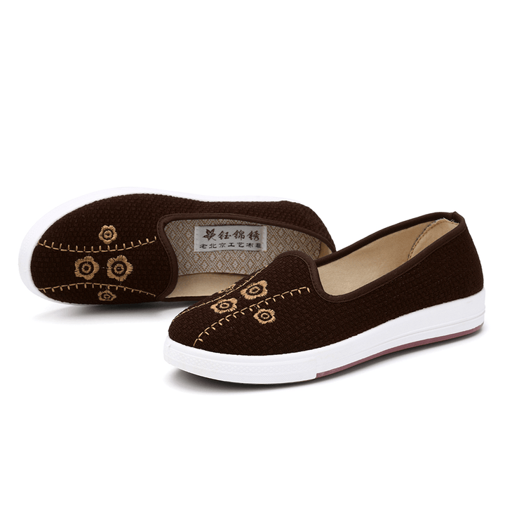 Women Embroidery Comfy Breathable Casual Shallow Slip on Flat Loafers - MRSLM