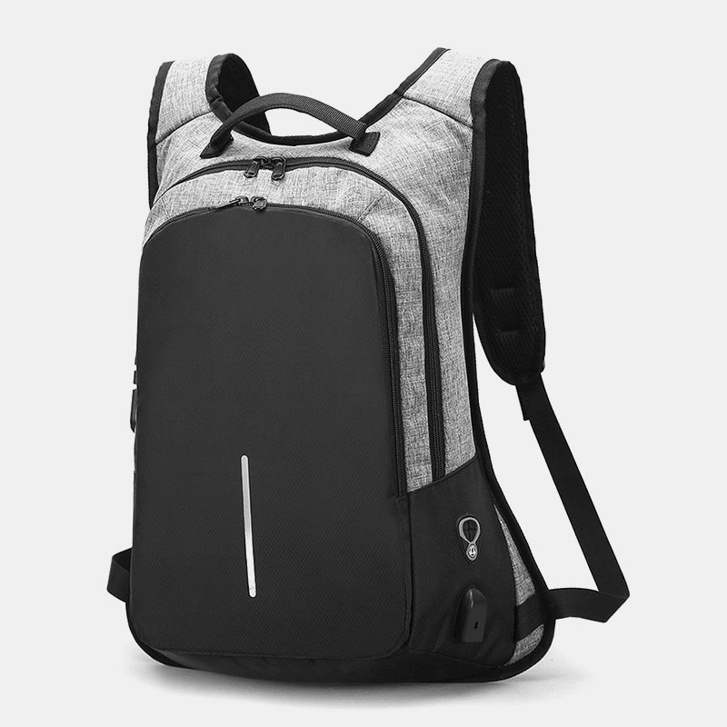 Men Business Patchwork Color 15.6 Inch Labtop Computer Bag with USB Charging Passwork Lock School Bag Backpack - MRSLM