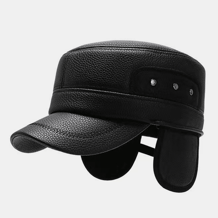 Men Big Brim Rivet Stitching Flat Top Hat Ear Protection Earmuffs Design Autumn Winter Windoroof Warm Hat Military Caps - MRSLM