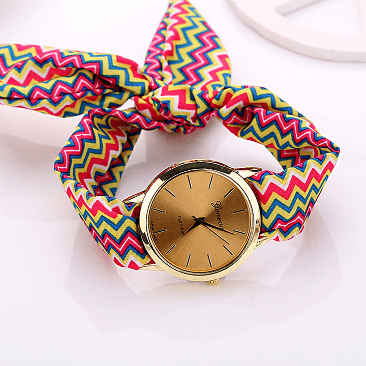 Fashion Chic Big Dial Striped Cloth Strap Women Quartz Watch Wristwatch - MRSLM