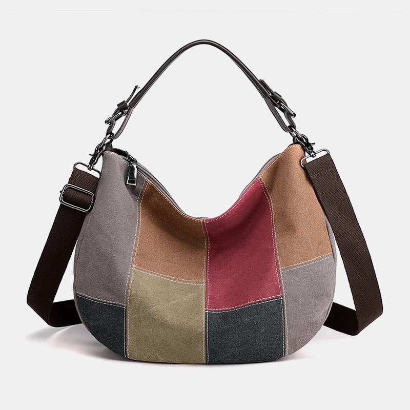 Women Vintage Large Capacity Color Matching Canvas Handbag Crossbody Bag Casual Shoulder Bag - MRSLM