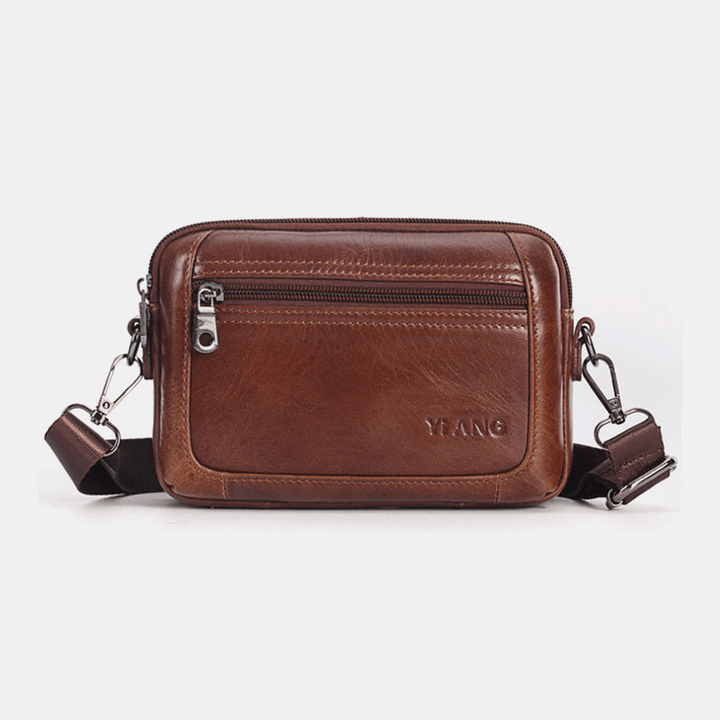 Men Genuine Leather Multifunctional Crossbody Bag Waist Bag Belt Bag - MRSLM