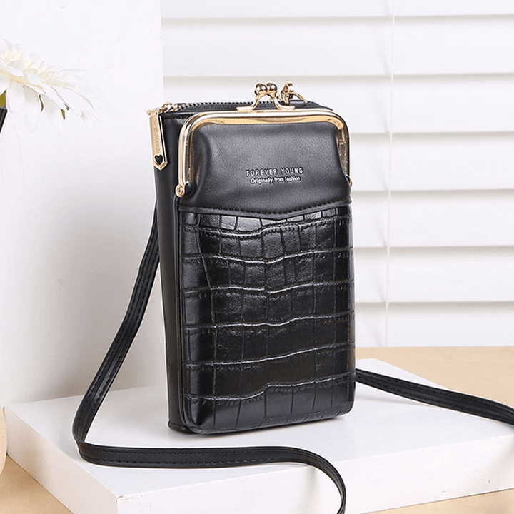 Women Alligator Pattern Embossed Vertical Large Capacity Zipper Wallet Portable 6.5 Inch Phone Bag Shoulder Bag Crossbody Bag - MRSLM