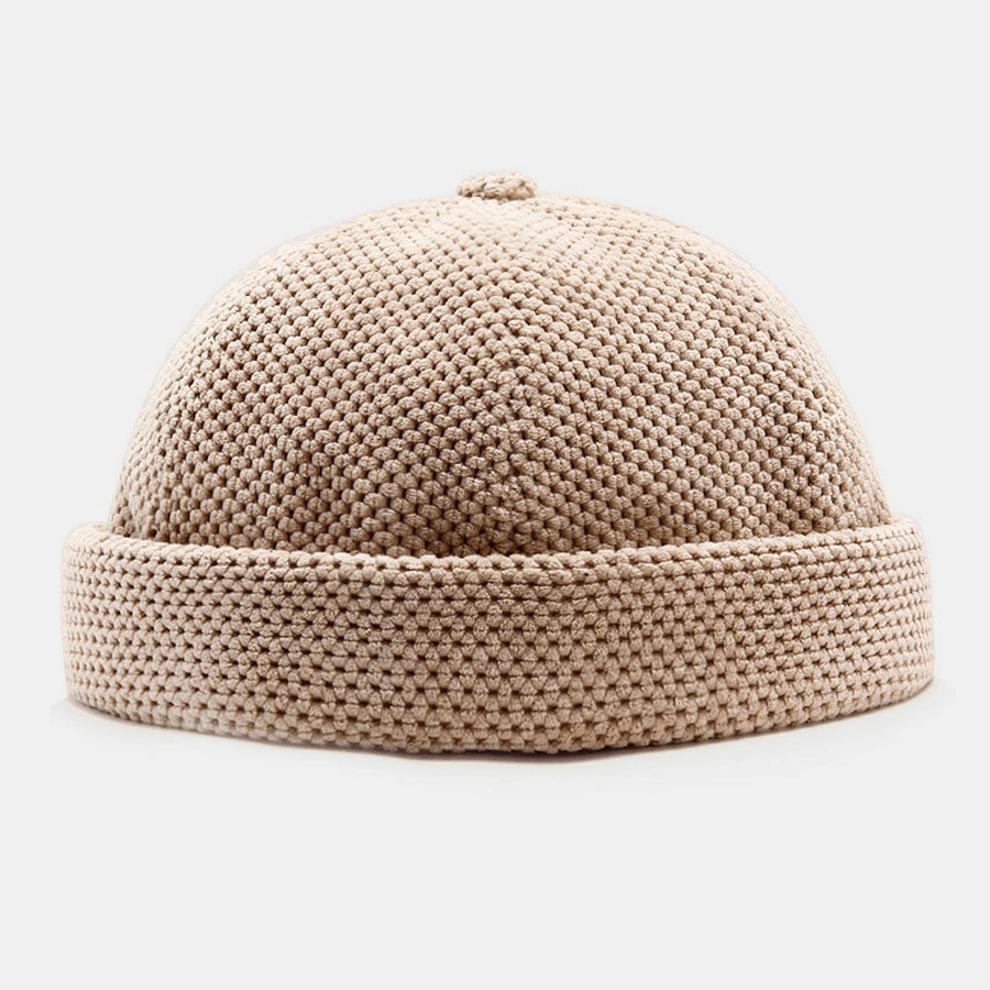 Men Cotton Knitted Solid Color British Vintage Brimless Beanie Landlord Cap Skull Cap - MRSLM