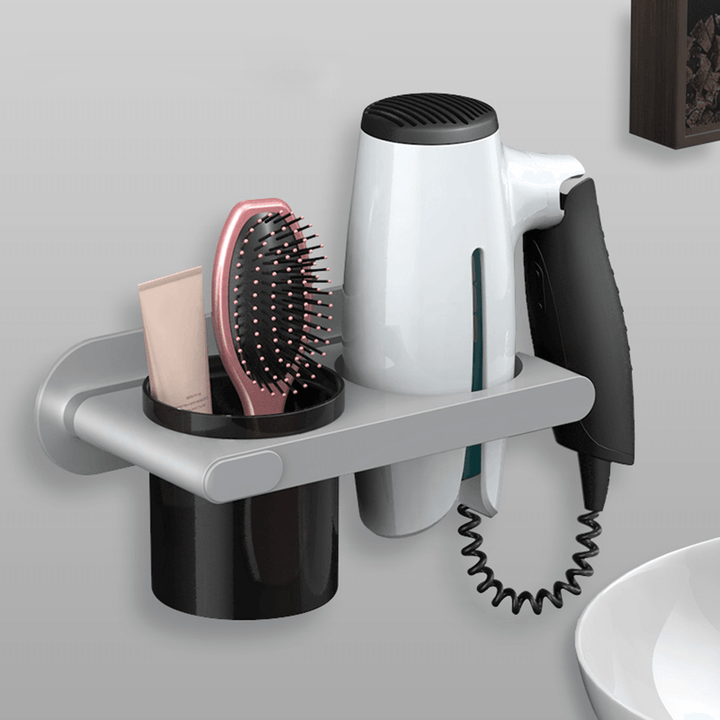 Hair Dryer Comb Holder Wall Mounted Bathroom Organizer Rack Storage Accessories - MRSLM