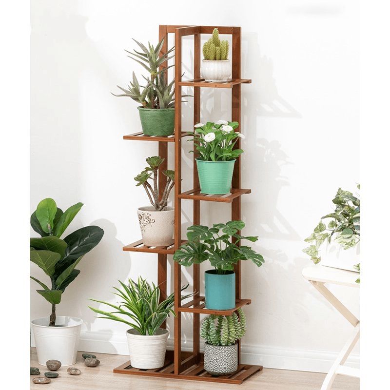 5/6/7-Tier Wooden Plant Stand Flower Pot Shelf Indoor Storage Display Rack - MRSLM