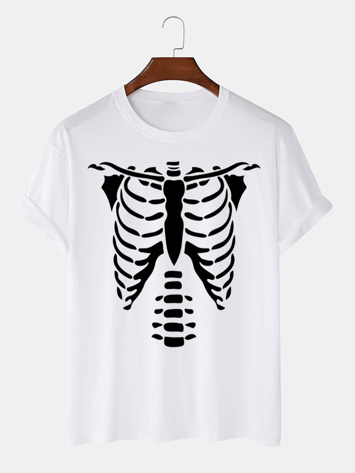 Mens 100% Cotton Halloween Skeleton Bones Printed T-Shirt - MRSLM