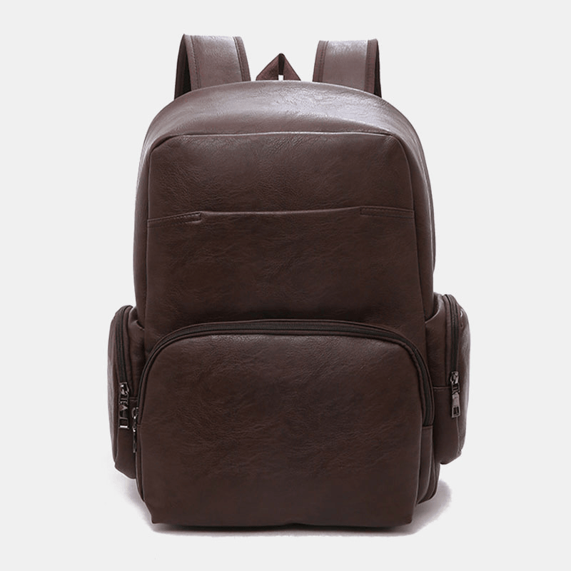 Men Women Faux Leather Large Capacity Backpack - MRSLM