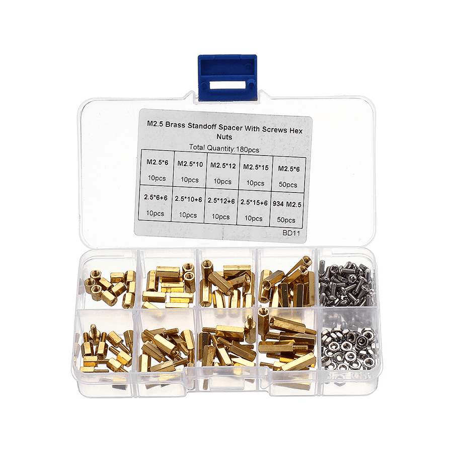 Suleve™ M2.5BH1 180Pcs M2.5 Brass Male-Female Hex Column Standoff Support Spacer Pillar Cross Screw Nut Assortment for PCB Board - MRSLM