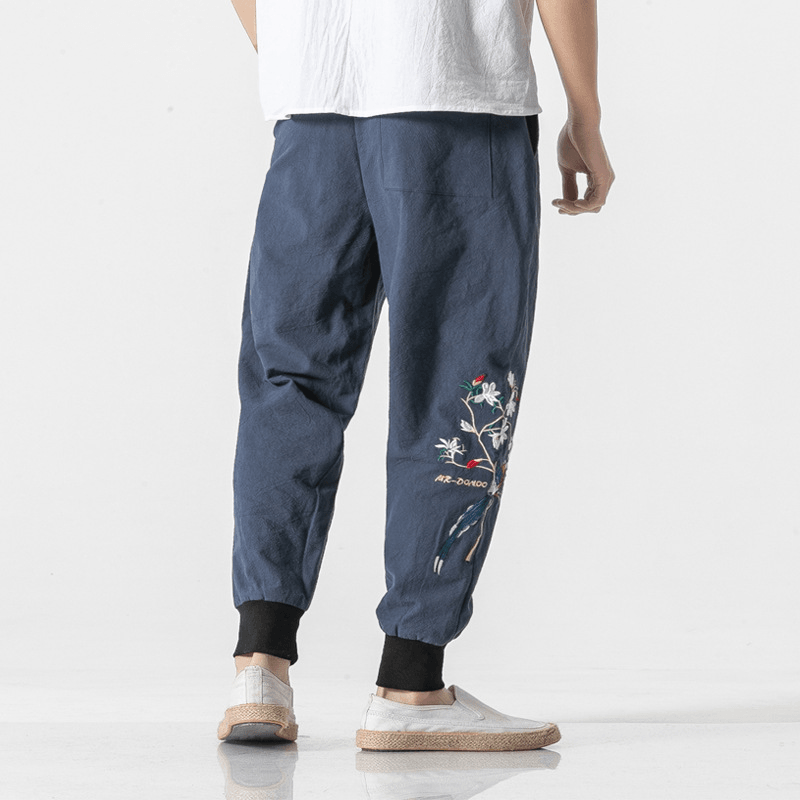 Oversized Embroidered Color Embroidered Cropped Trousers - MRSLM