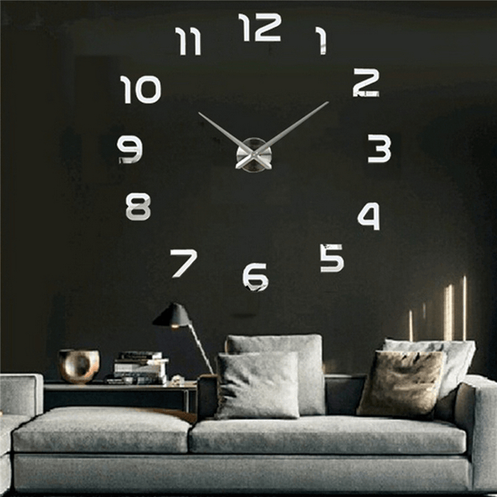 3D DIY Wall Sticker Clock Large Size Mirror Surface Decor Quartz - MRSLM