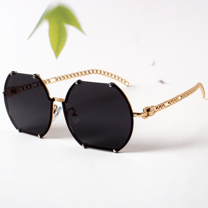 Irregularly Trimmed Rimless Sunglasses, Rivet Chain Legs, Street Photography Sunglasses - MRSLM