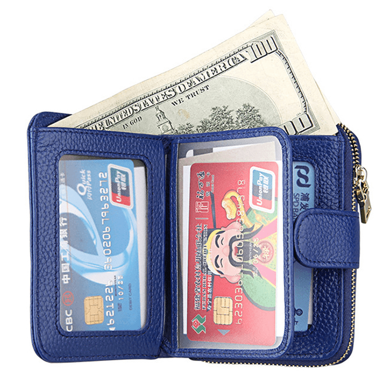 Genuine Leather Unisex 10 Card Slot Wallet Fashion Hasp Card Holder - MRSLM