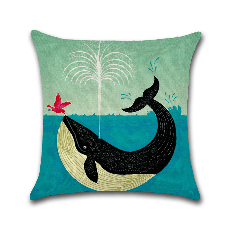 Sea Turtle Crab Whale Cotton Linen Cushion Cover Cartoon Color Water Printed Square Pillow Case - MRSLM