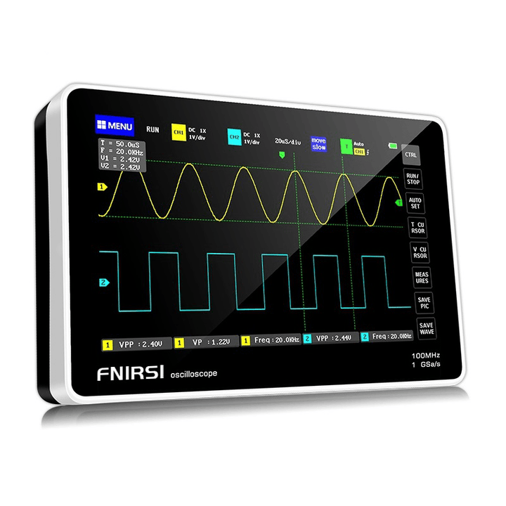 FNIRSI 1013D 7-Inch Digital 2 Channels Tablet Oscilloscope 100M Bandwidth 1Gs/S Sampling Rate 800X480 Resolution Capacitor Screen Touch + Gesture Operation Oscilloscopes - MRSLM