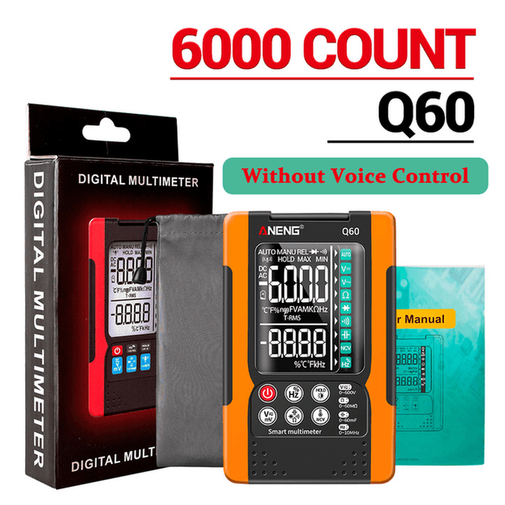 ANENG Q60S Q60 Digital Multimeter AI Speech Recognition Transistor Tester 6000 Counts True RMS Auto Electrical Capacitance Meter - MRSLM