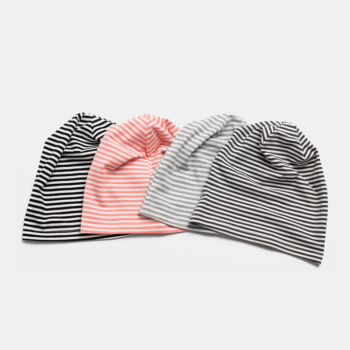 Women Cotton Striped Thin Baotou Hat Fashion Casual Soft Skin-Friendly Elastic Beanie Hat - MRSLM