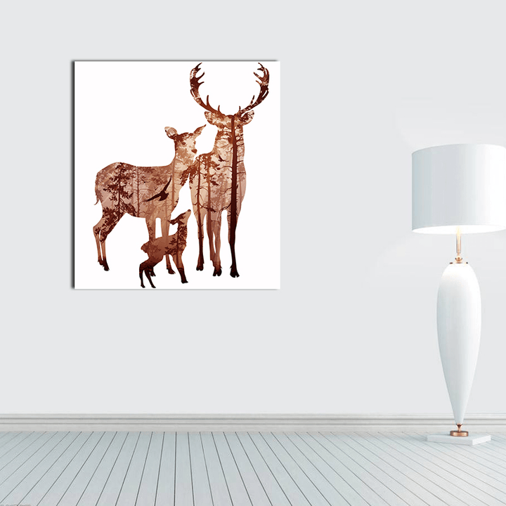 Miico Hand Painted Oil Paintings Simple Style Deer Family a Wall Art for Home Decoration Painting - MRSLM