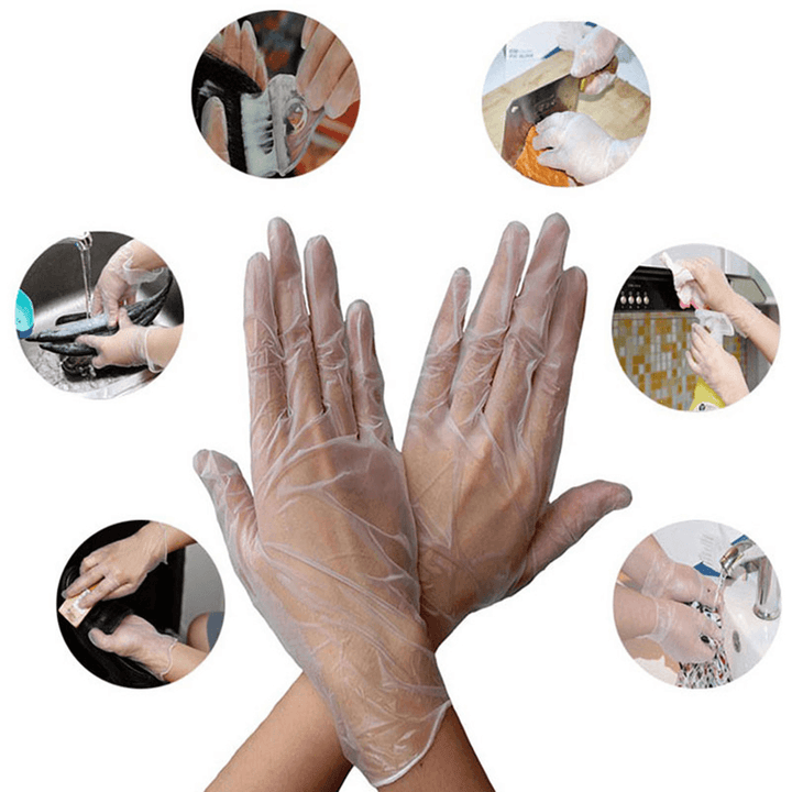 100Pcs/Pack PVC Rubber Transparent Disposable Gloves Food Home Cleaning Kitchen Restaurant BBQ Garden Working Protective Glove - MRSLM