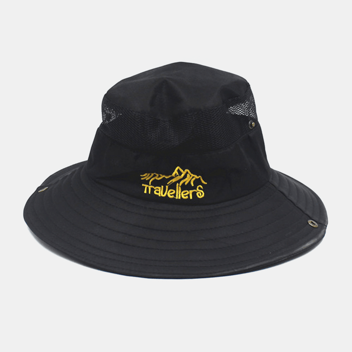 Men Letter Embroidery Pattern Mesh Breathable Quick-Dry Outdoor Fishing Climbing Sunshade Bucket Hat - MRSLM