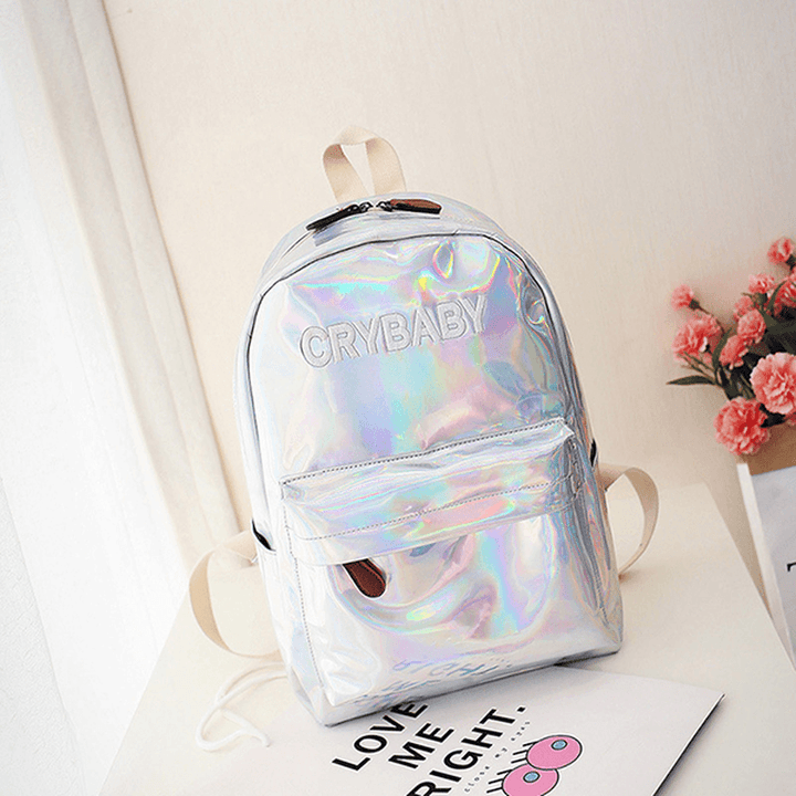 Women Reflective Laser Letter Personality Handbag Backpack - MRSLM