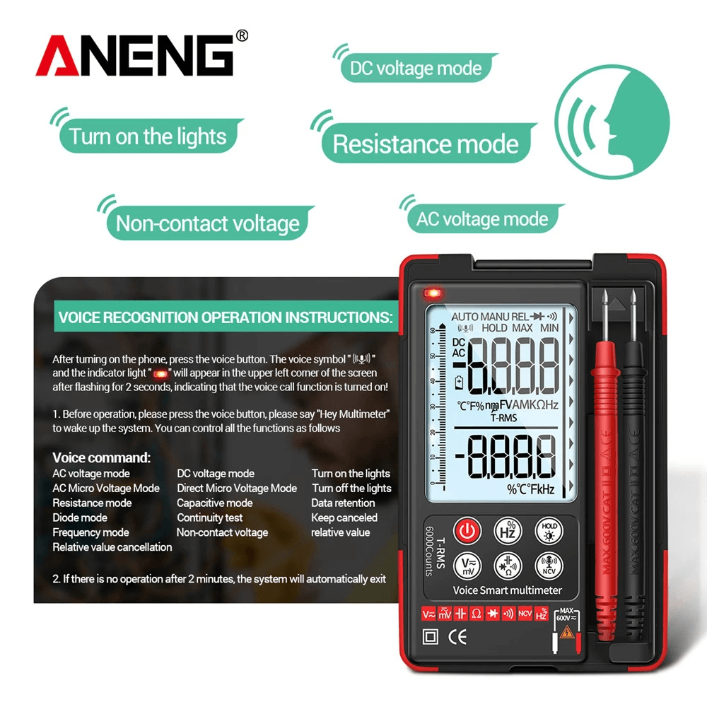 ANENG Q60S Q60 Digital Multimeter AI Speech Recognition Transistor Tester 6000 Counts True RMS Auto Electrical Capacitance Meter - MRSLM