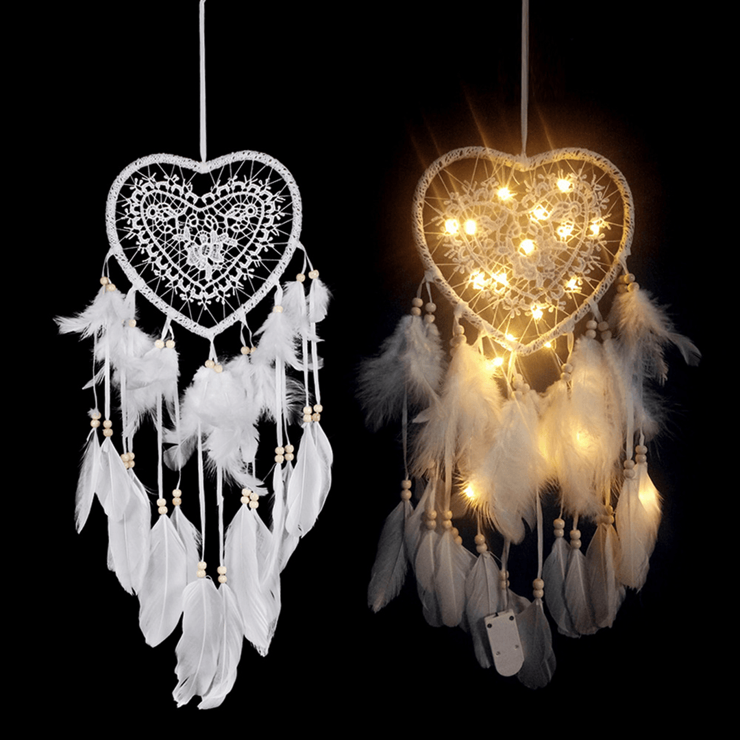 LED Light Dreamcatcher Feather Bedroom Heart Shape Bedroom Home Decoration Livingroom Dreamcatcher Gift Decorations - MRSLM