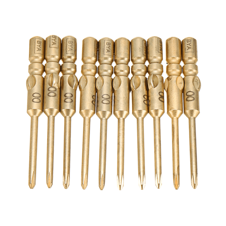 10Pcs 40Mm Magnetic Screwdriver Bits Hex Cross Head PH0 PH1 PH2 Bit for Electric Screwdriver - MRSLM