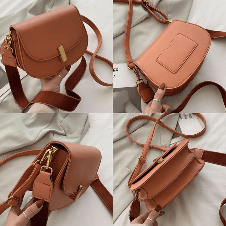 Women Solid Semi-Circle Saddle Bag Crossbody Bag Leisure Chest Bag - MRSLM