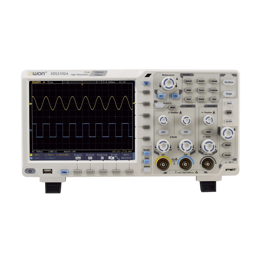 Owon XDS2102A Digital Oscilloscope 12 Bits Vertical Resolution 100Mhz 1Gs/S 8 Inch LCD Display 2CH High Resolution Digital Storage Oscilloscope Scopemeter Scope Meter - MRSLM