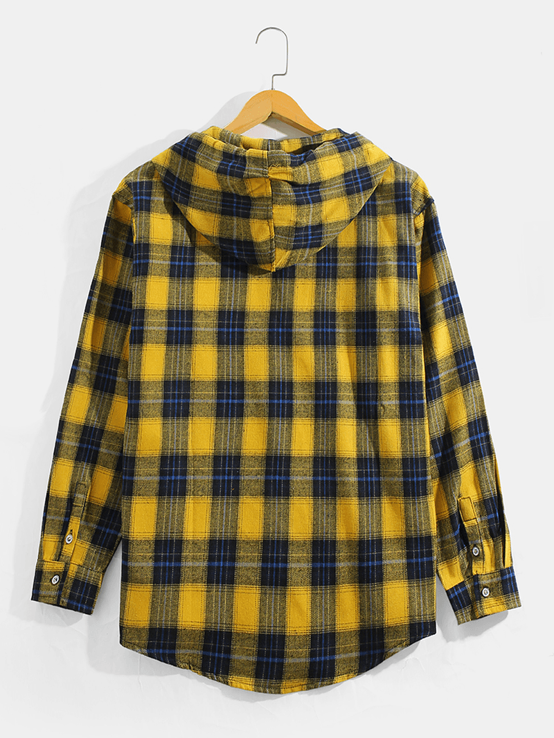 Mens Vintage Plaid Hooded Long Sleeve Shirts with Chest Pocket - MRSLM