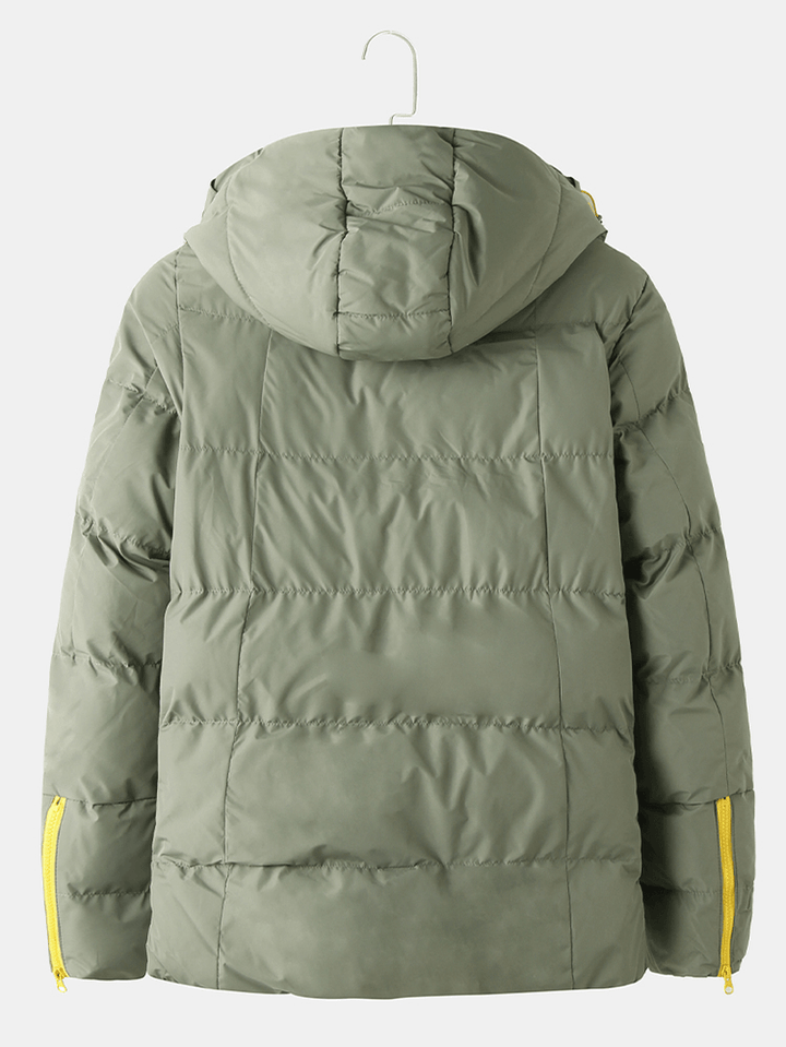 Mens Simple Solid Color Side Pocket Thicken Warm Hooded Coats - MRSLM