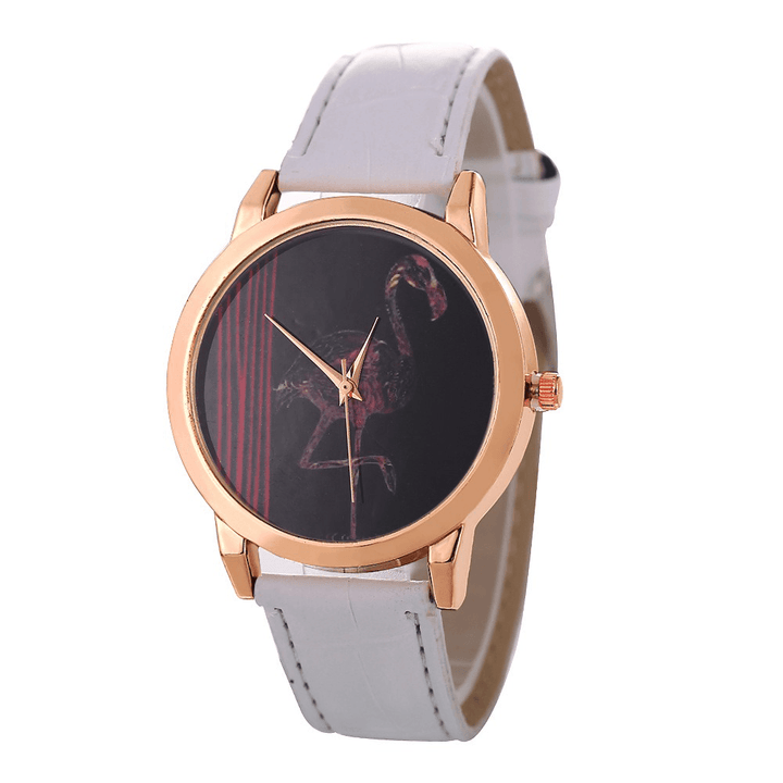 Red-Crowned Crane Pattern Colorful Leather Strap Fashion Men Quartz Watch - MRSLM