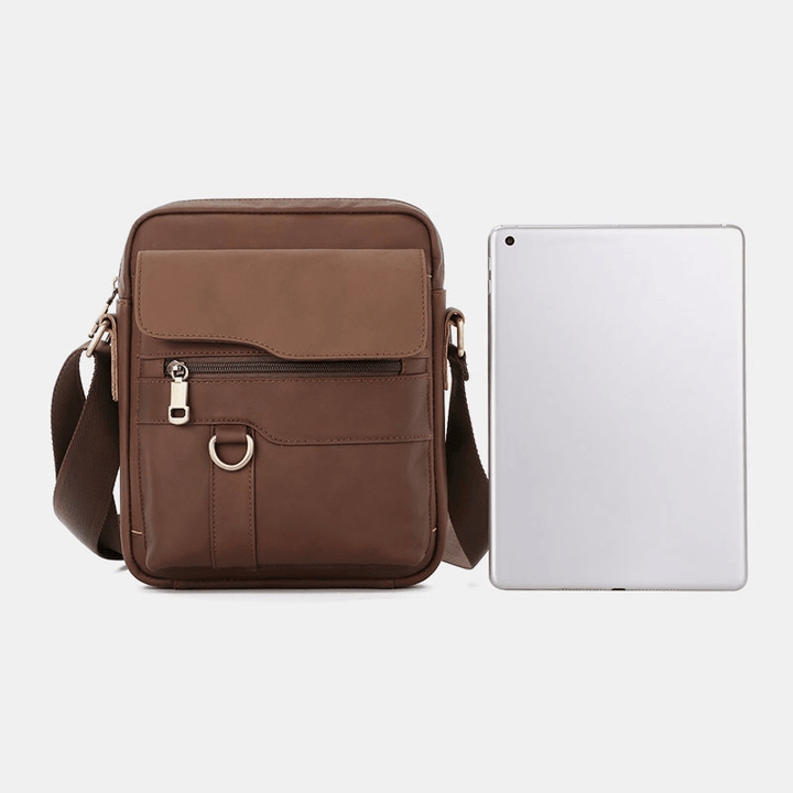 Men Genuine Leather Large Capacity Vintage Casual 6.5 Inch Phone Bag Crossbody Bag Shoulder Bag Messenger Briefcase - MRSLM