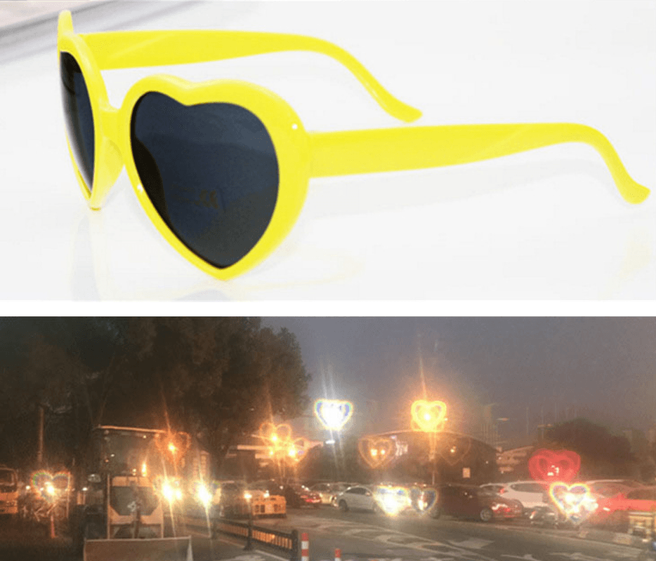 Love Heart Shaped Effects Glasses Watch the Lights Change to Heart Shape at Night Diffraction Glasses Women Fashion Sunglasses - MRSLM