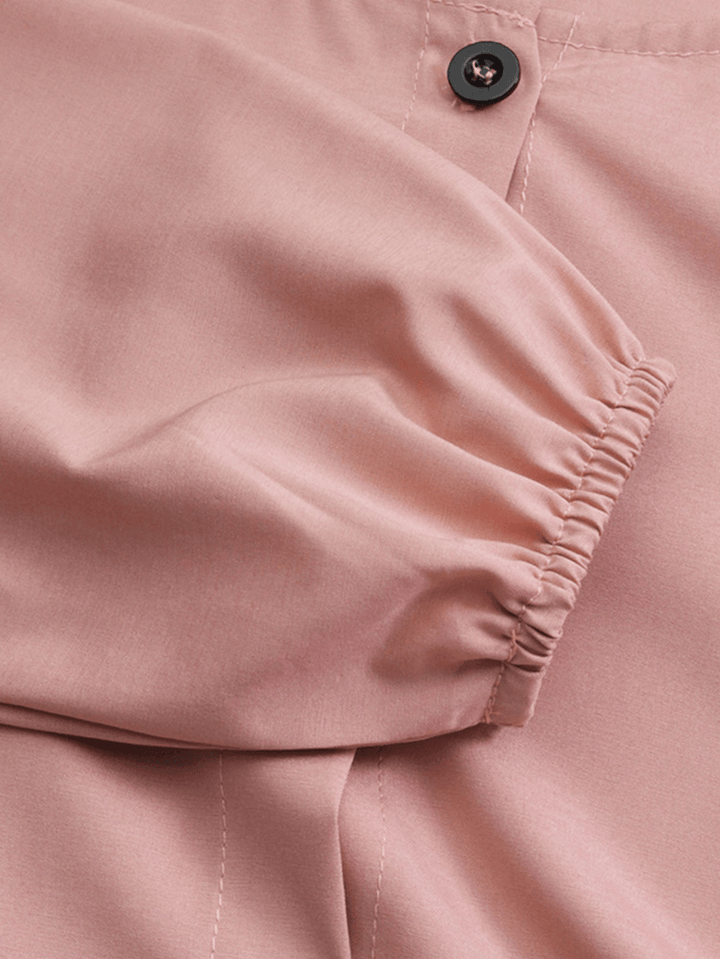 Women Long Sleeve Solid Ruffles Hem Abaya Kaftan Pleats Button Midi Dresses - MRSLM