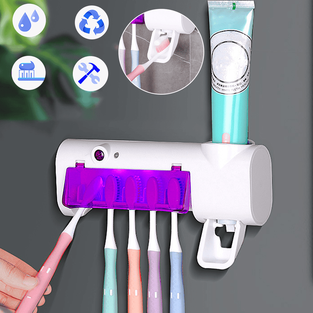 UV Light Toothbrush Sterilizer Dustproof Toothbrush Wall Mount Rack - MRSLM