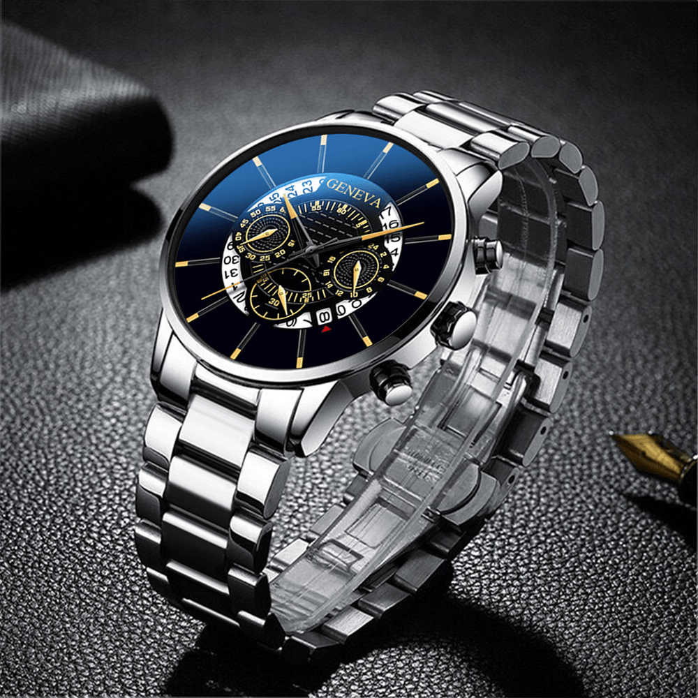 Decorated Pointer Business Style Men Watch Calendar Stainless Steel Band Quartz Watch - MRSLM