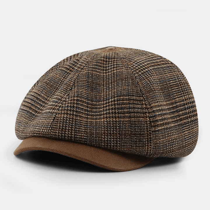 Patchwork Color Stitching British Style Retro Short Brim Beret Hat Newsboy Hat Octagonal Hat for Men - MRSLM