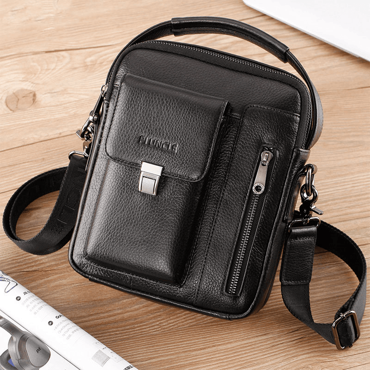 Men Genuine Leather Cowhide Multi-Function Large Capacity Crossbody Bag Shoulder Bag - MRSLM