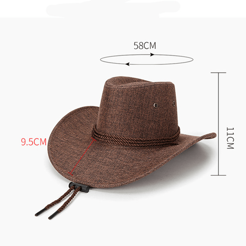 Bang Good Men Western Cowboy Hat Outdoor Wide Brim Linen Hat - MRSLM