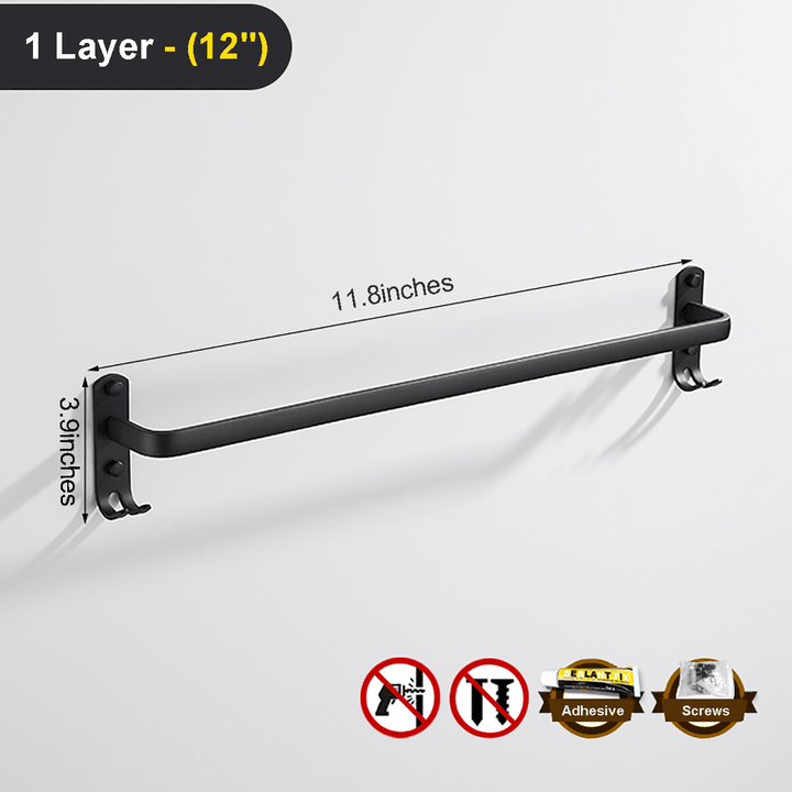 Towel Hanger Wall Mounted 30-50 CM Towel Rack Bathroom Aluminum Black Towel Bar - MRSLM