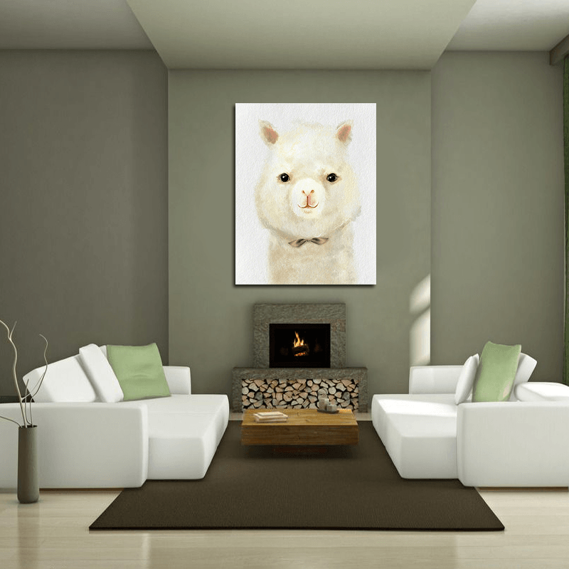 Miico Hand Painted Oil Paintings Cartoon Alpaca Paintings Wall Art for Home Decoration - MRSLM