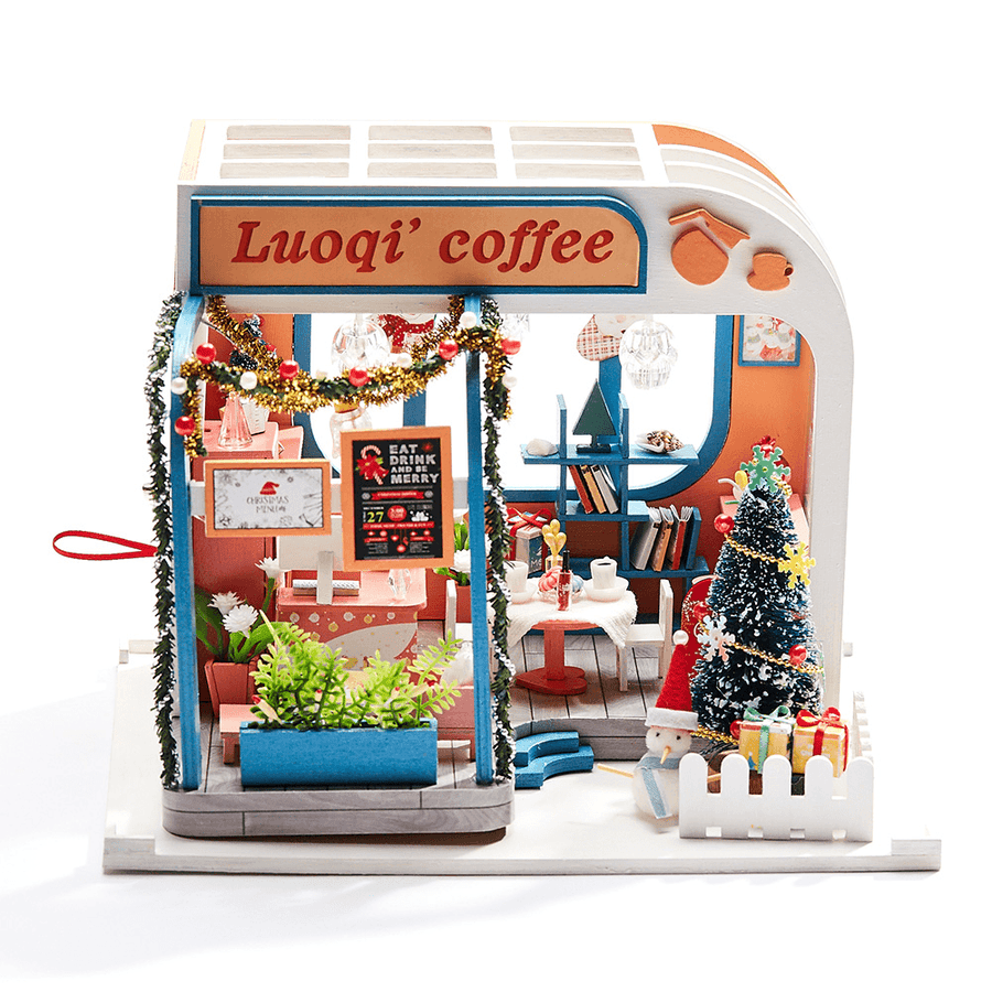 Iiecreate K-046 DIY Assembled Luoqi Coffee Cabin Doll House Christmas Gifts Model Toy - MRSLM