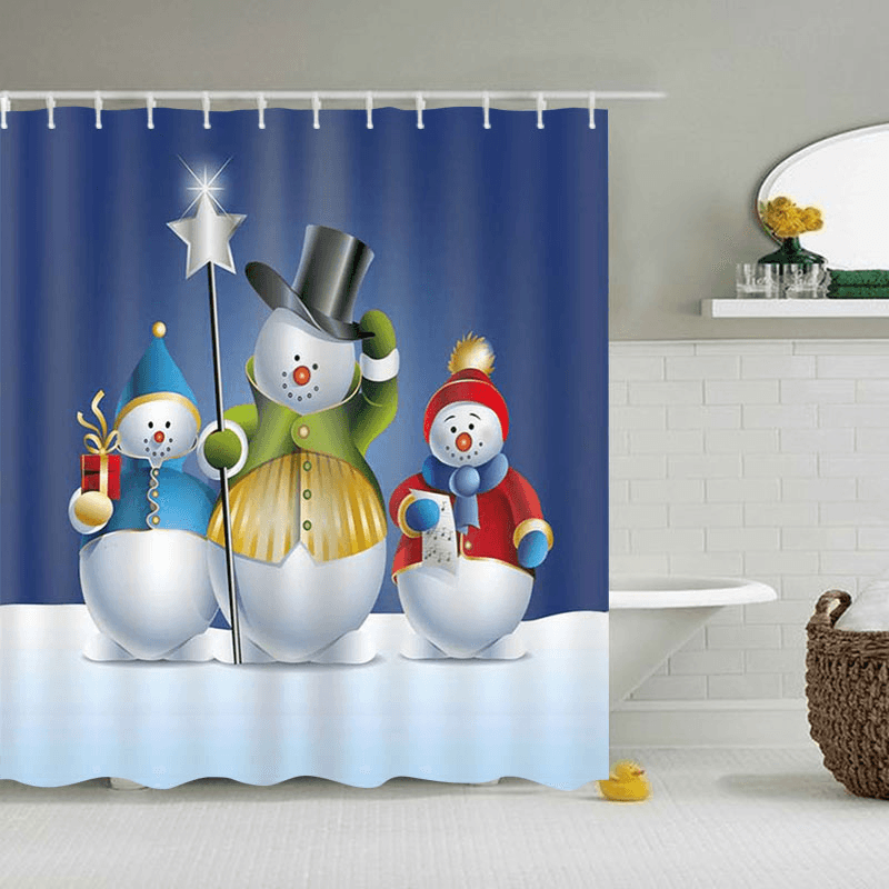 Bathroom Christmas Snowman Shower Curtain & 3PCS Mat Set Toilet Cover 180*180CM - MRSLM