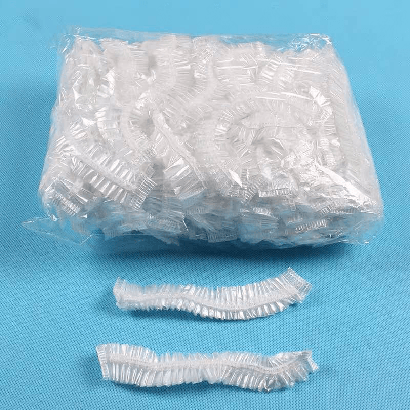 100Pcs Bathroom Disposable Strip Transparent PE Plastic Shower Cap Hotel Room Bath Hair Protective Caps Shower Bag - MRSLM