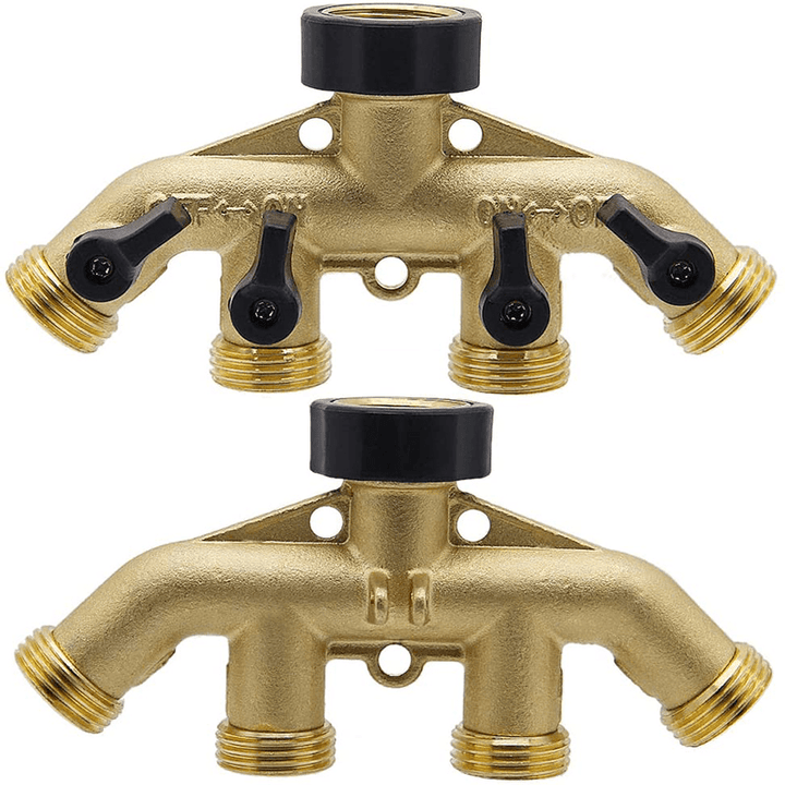 4 Way Heavy Duty Brass Garden Hose Splitter 3/4" Hose Connector 4 Valves Hose Spigot Adapter - MRSLM