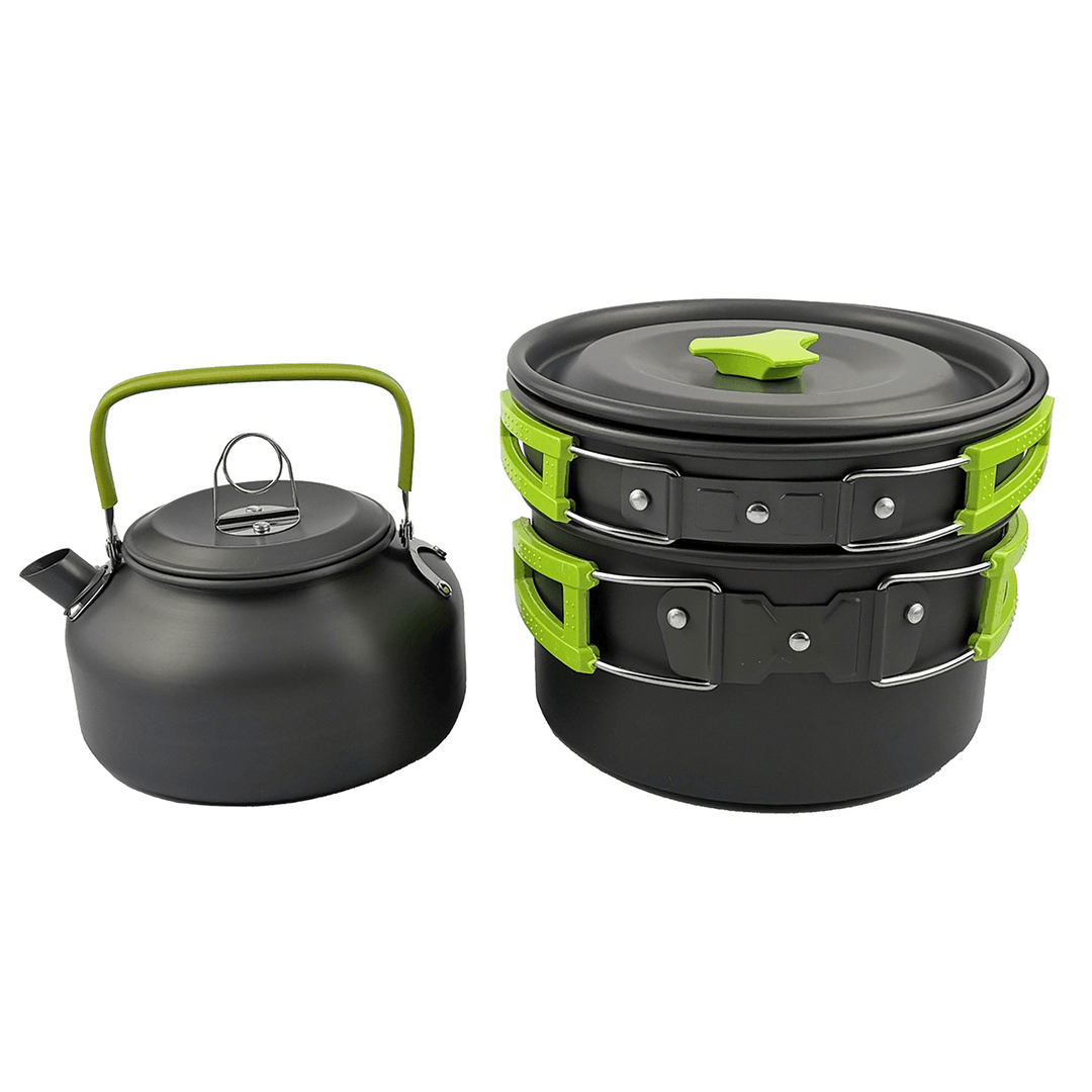 9PCS Aluminum Alloy Camping Pot Cookware Pans Kettle Set Portable Outdoor Camping Cookware - MRSLM