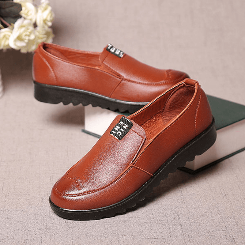 Women Flat Casual Breathable Shoes Leather Slip on Loafers - MRSLM