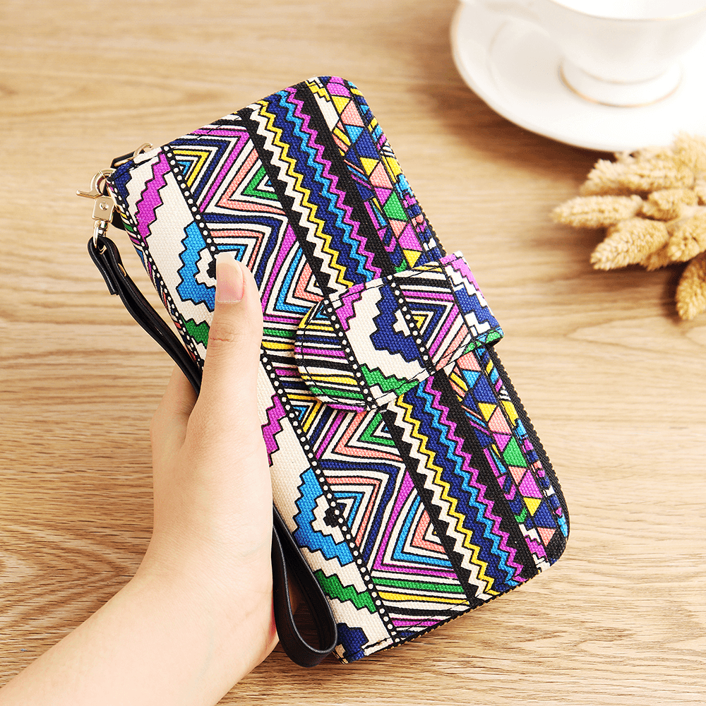 Women Canvas Bohemian Long Wallet Muti-Slot - MRSLM